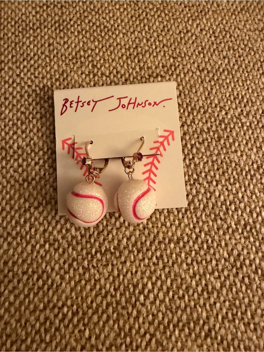 Betsey Johnson Dangle Baseball Earrings